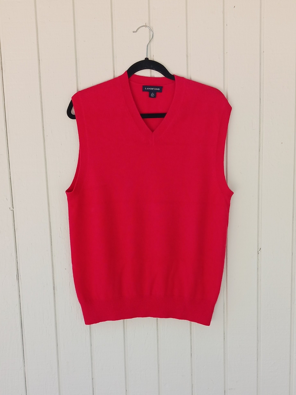 Lands' End Men's V-Neck Sleeveless Sweater Vest in Bright Red